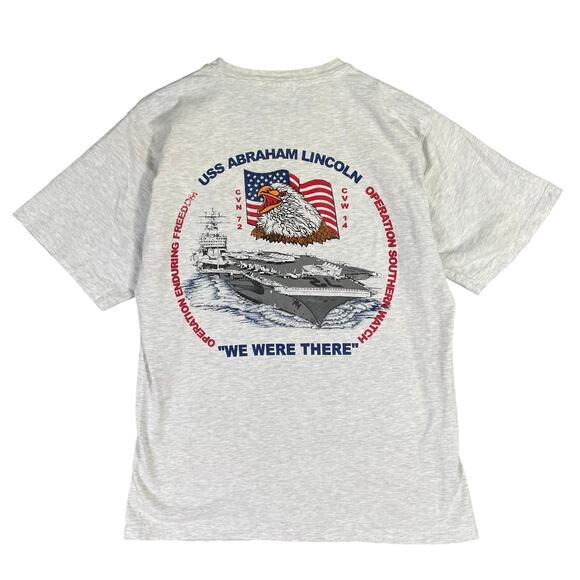 Vintage USS Abraham Lincoln West Pac 2002 Navy  T-Shirt XL Gray Military - Picture 1 of 7